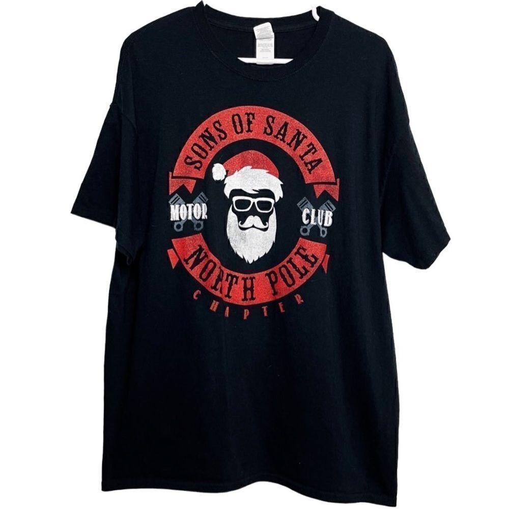 Sons of Santa Motor Club Short Sleeve Crew Neck T Shirt Black Red Size XL
